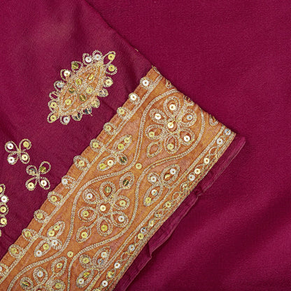 Sanskriti Vintage Saree Pink Art Silk Hand Embroidered Zari Sequins Fabric Sari
