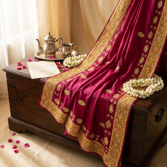 Sanskriti Vintage Saree Pink Art Silk Hand Embroidered Zari Sequins Fabric Sari