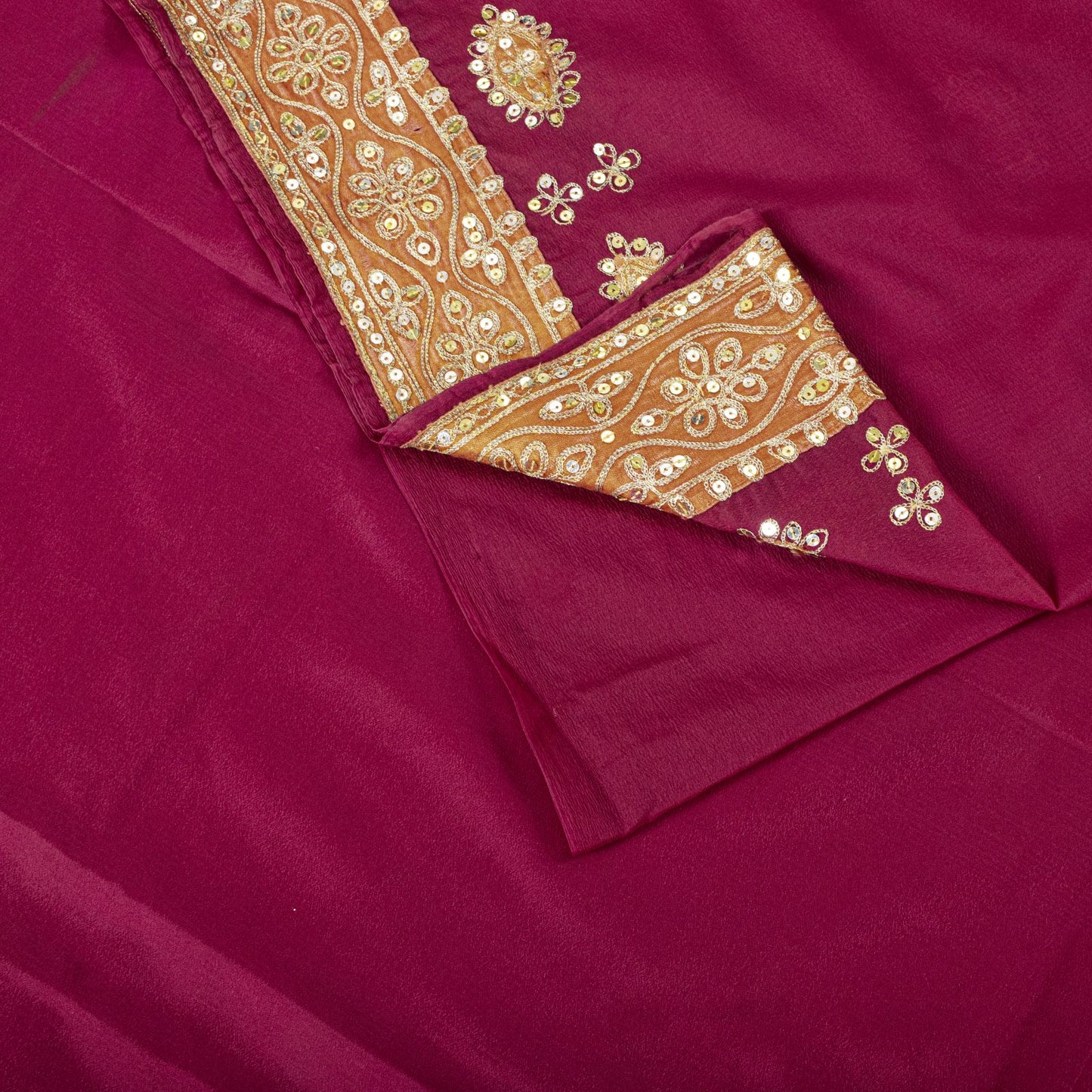 Sanskriti Vintage Saree Pink Art Silk Hand Embroidered Zari Sequins Fabric Sari