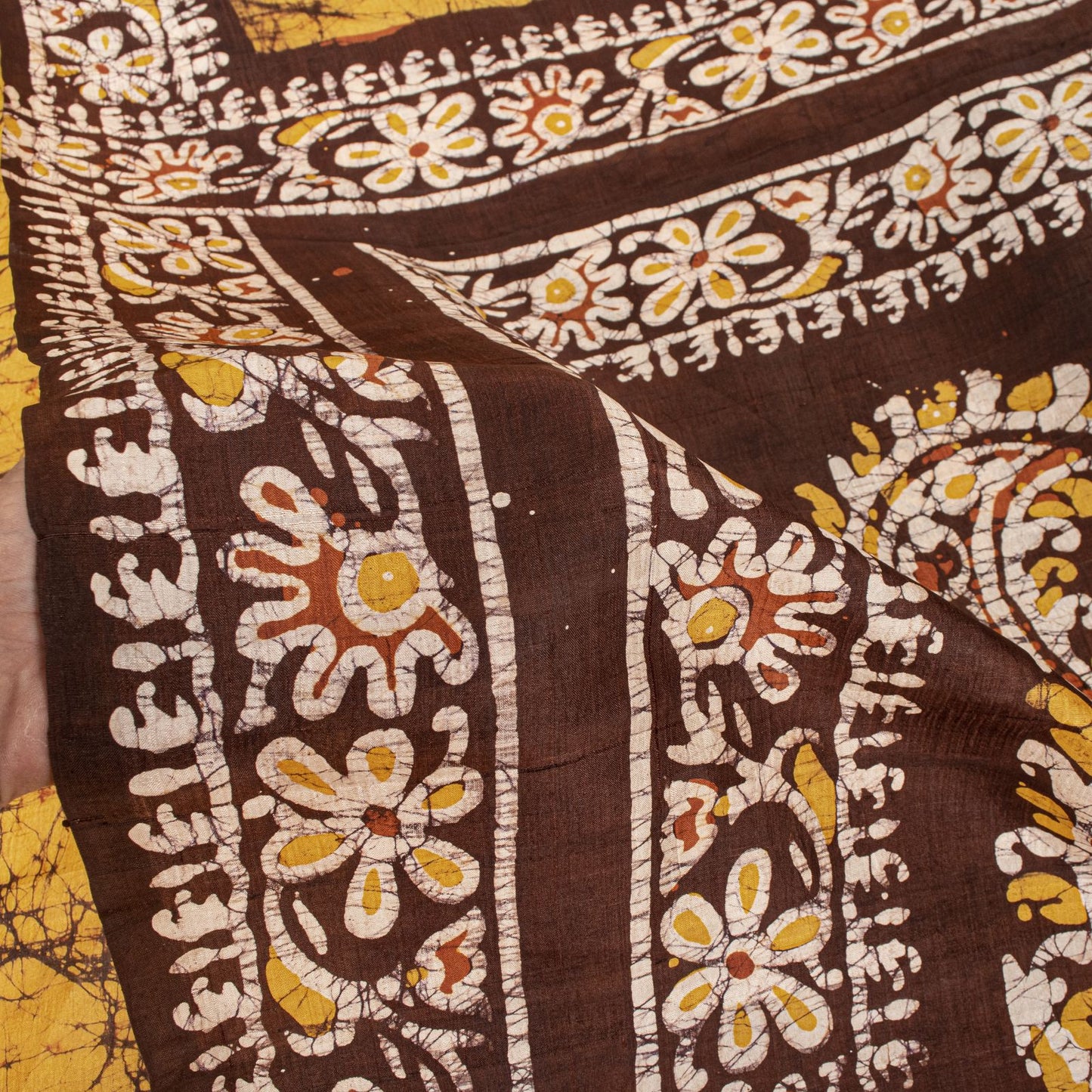 Sanskriti Vintage Saree Yellow Pure Silk Batik Work Craft Fabric Indian 5.5YSari