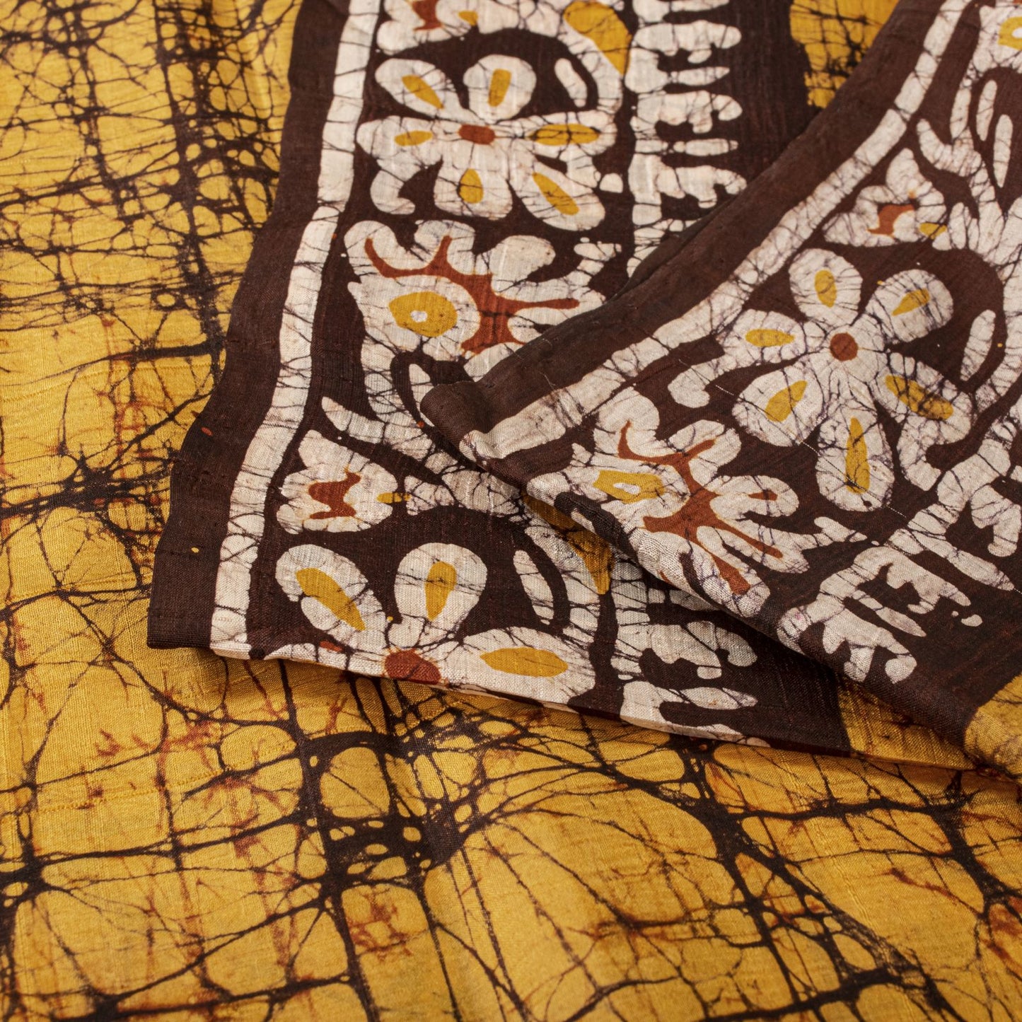 Sanskriti Vintage Saree Yellow Pure Silk Batik Work Craft Fabric Indian 5.5YSari