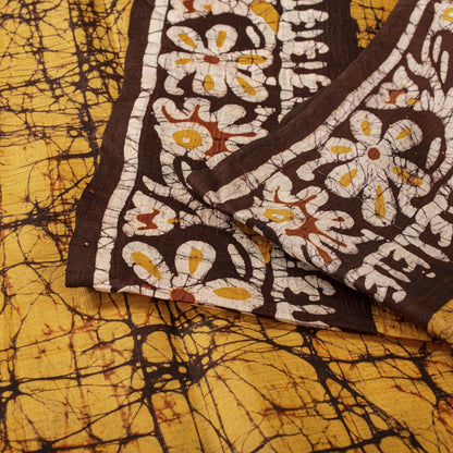 Sanskriti Vintage Saree Yellow Pure Silk Batik Work Craft Fabric Indian 5.5YSari