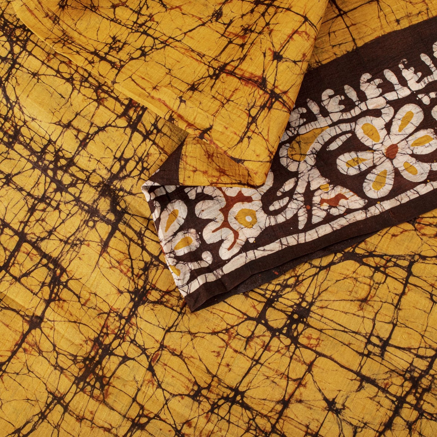 Sanskriti Vintage Saree Yellow Pure Silk Batik Work Craft Fabric Indian 5.5YSari
