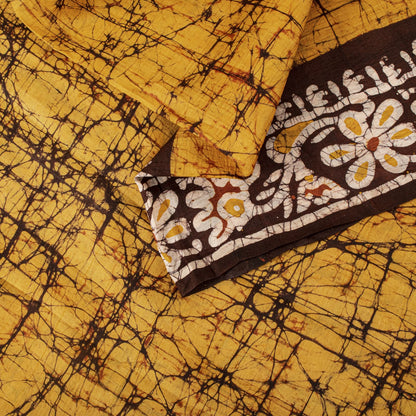 Sanskriti Vintage Saree Yellow Pure Silk Batik Work Craft Fabric Indian 5.5YSari