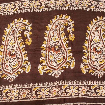 Sanskriti Vintage Saree Yellow Pure Silk Batik Work Craft Fabric Indian 5.5YSari