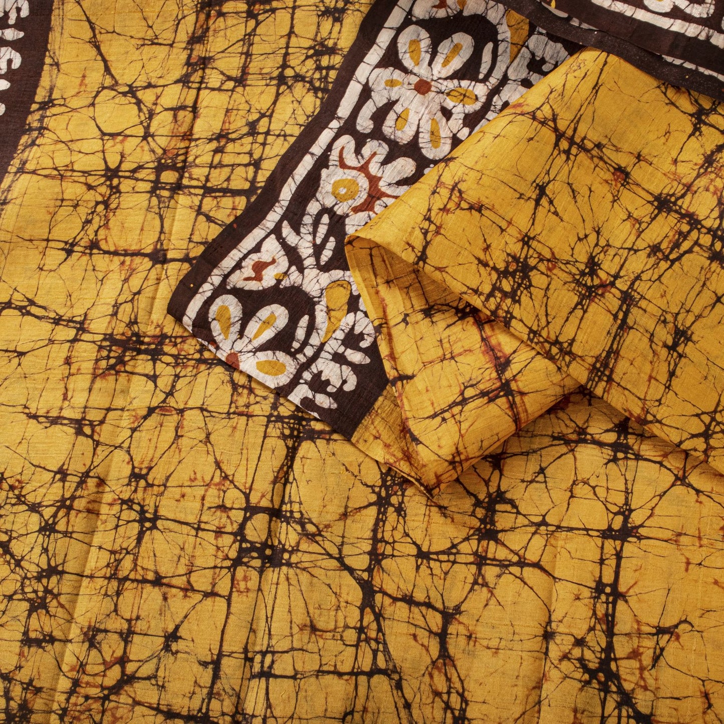 Sanskriti Vintage Saree Yellow Pure Silk Batik Work Craft Fabric Indian 5.5YSari