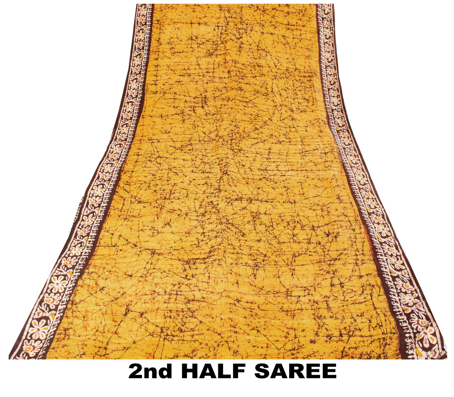 Sanskriti Vintage Saree Yellow Pure Silk Batik Work Craft Fabric Indian 5.5YSari