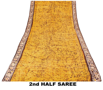 Sanskriti Vintage Saree Yellow Pure Silk Batik Work Craft Fabric Indian 5.5YSari