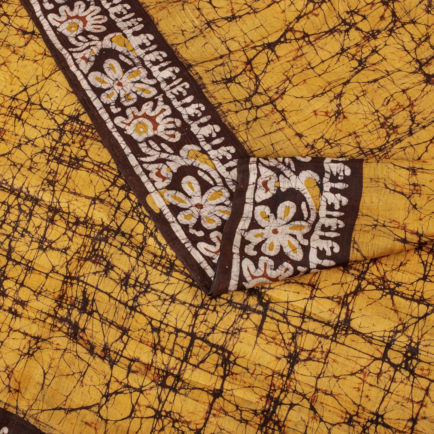 Sanskriti Vintage Saree Yellow Pure Silk Batik Work Craft Fabric Indian 5.5YSari