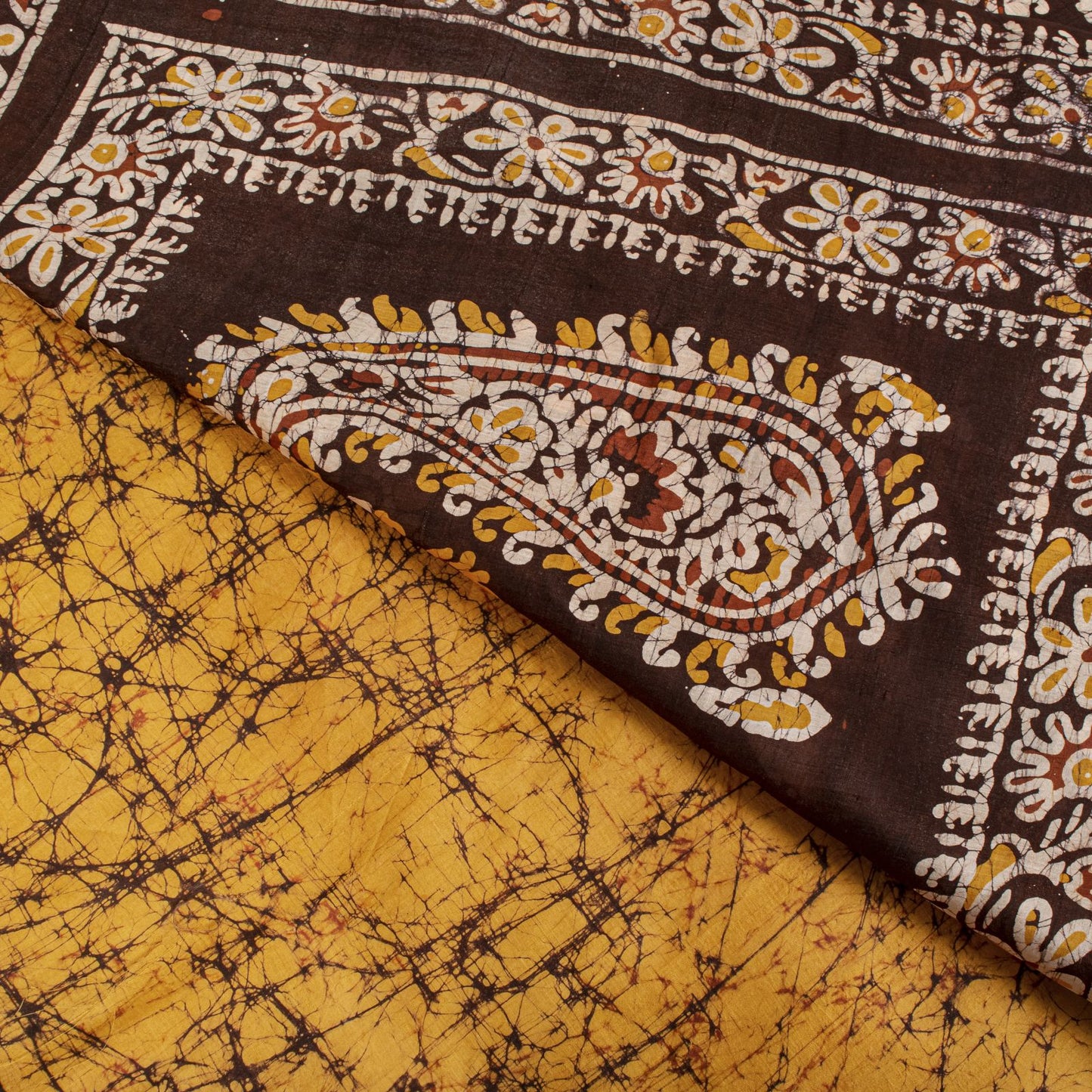 Sanskriti Vintage Saree Yellow Pure Silk Batik Work Craft Fabric Indian 5.5YSari