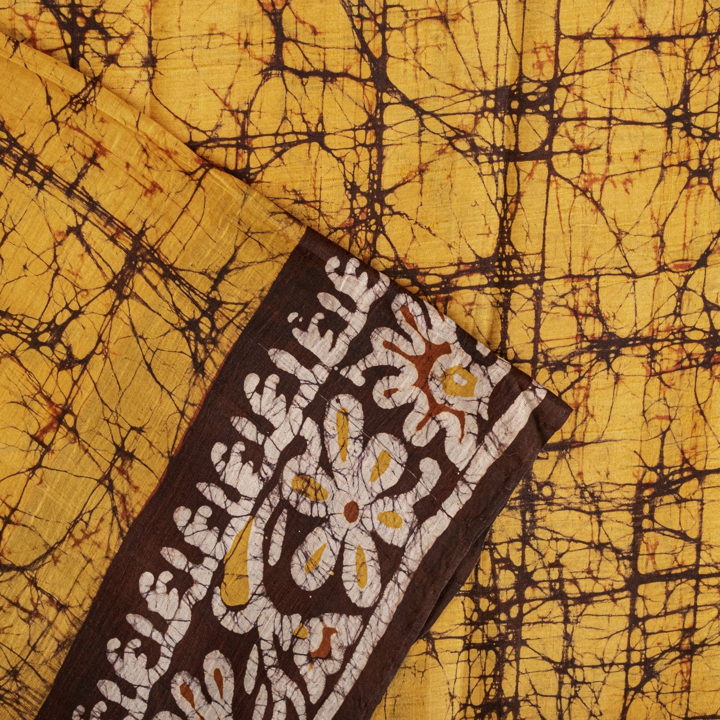 Sanskriti Vintage Saree Yellow Pure Silk Batik Work Craft Fabric Indian 5.5YSari