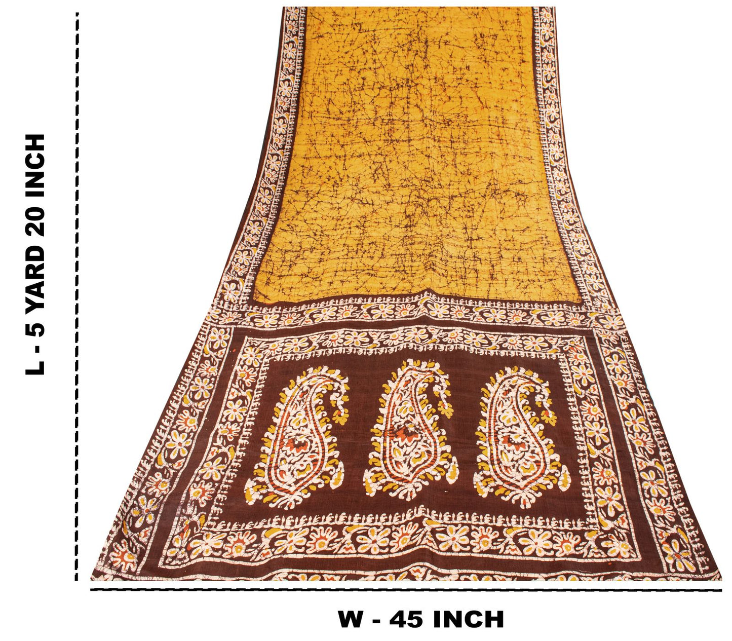 Sanskriti Vintage Saree Yellow Pure Silk Batik Work Craft Fabric Indian 5.5YSari