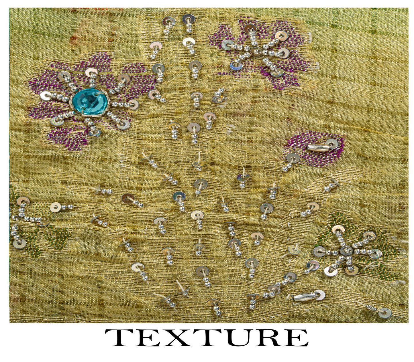 Sanskriti Vintage Saree Blue Pure Silk Hand Beaded-Woven Craft Fabric 6Yard Sari