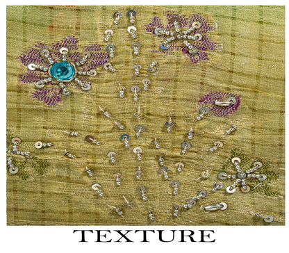 Sanskriti Vintage Saree Blue Pure Silk Hand Beaded-Woven Craft Fabric 6Yard Sari
