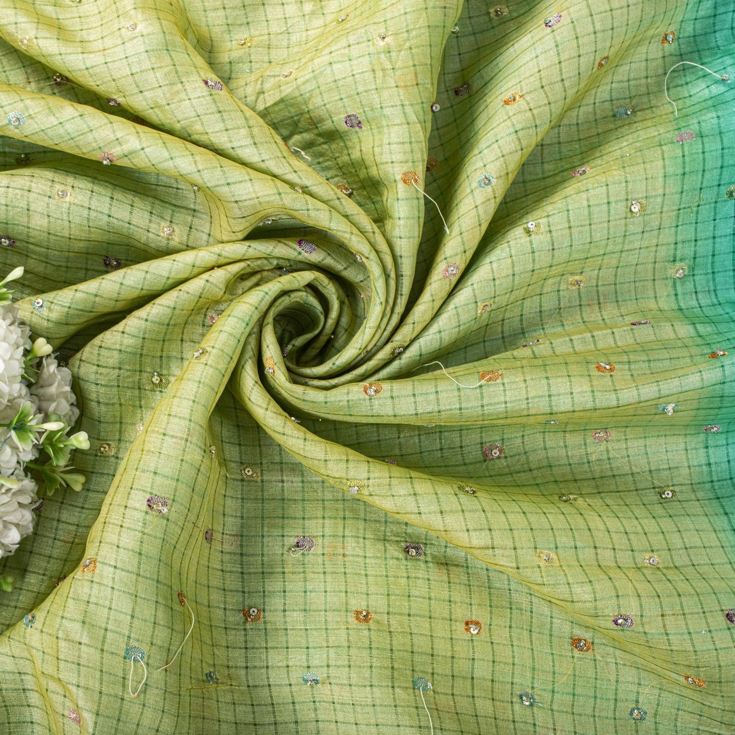 Sanskriti Vintage Saree Blue Pure Silk Hand Beaded-Woven Craft Fabric 6Yard Sari