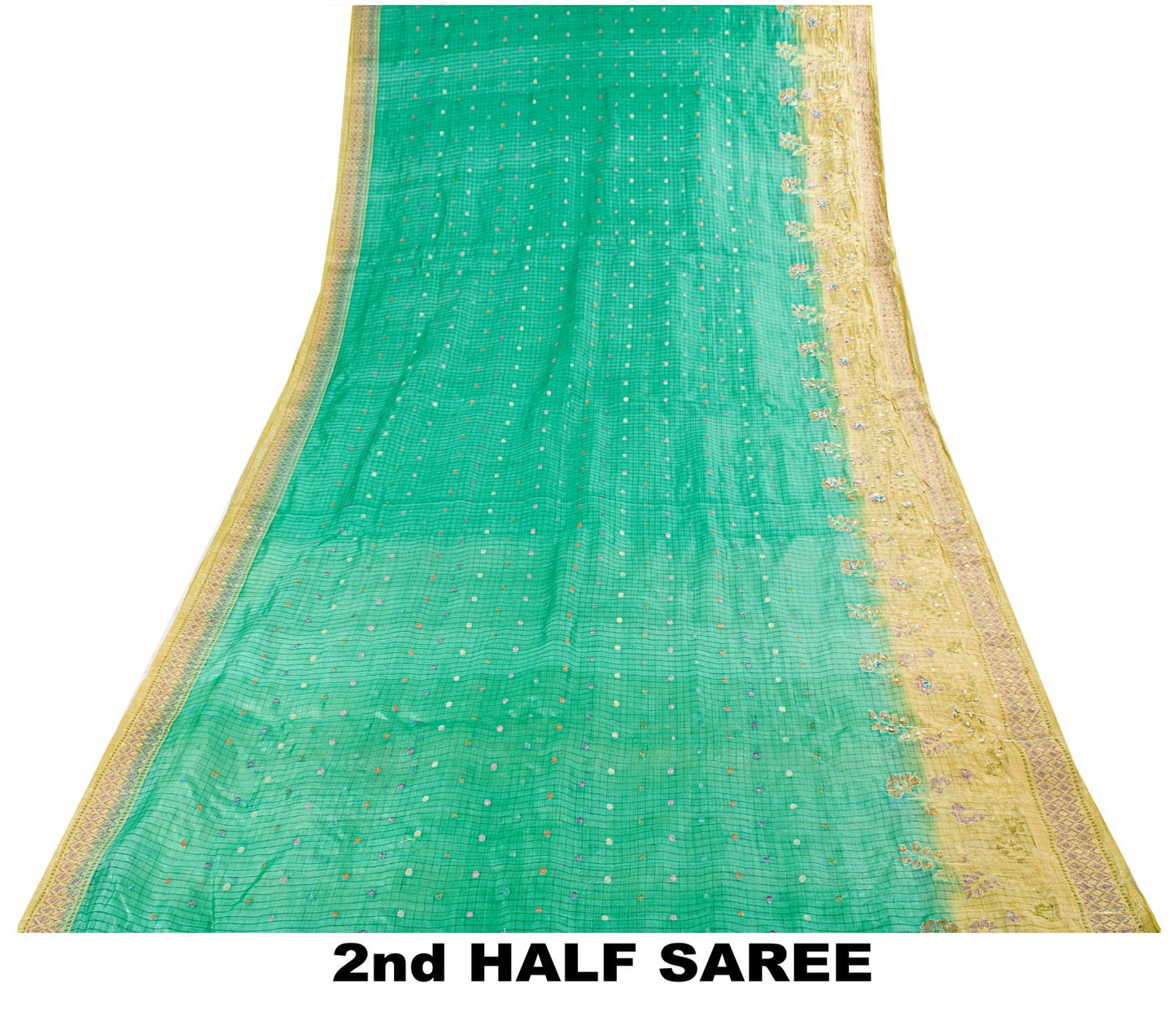 Sanskriti Vintage Saree Blue Pure Silk Hand Beaded-Woven Craft Fabric 6Yard Sari