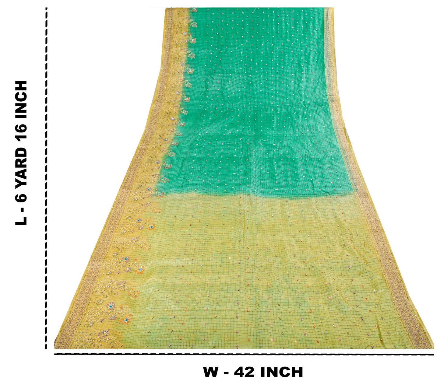 Sanskriti Vintage Saree Blue Pure Silk Hand Beaded-Woven Craft Fabric 6Yard Sari