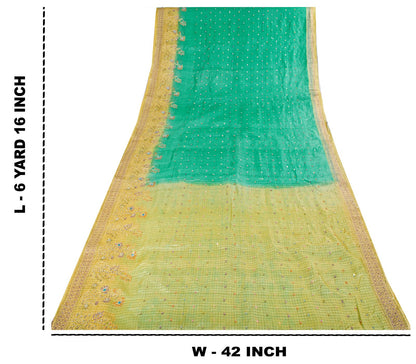 Sanskriti Vintage Saree Blue Pure Silk Hand Beaded-Woven Craft Fabric 6Yard Sari