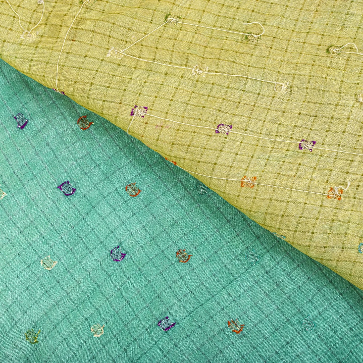 Sanskriti Vintage Saree Blue Pure Silk Hand Beaded-Woven Craft Fabric 6Yard Sari