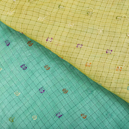 Sanskriti Vintage Saree Blue Pure Silk Hand Beaded-Woven Craft Fabric 6Yard Sari