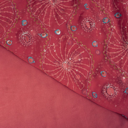 Sanskriti Vintage Saree Pink Georgette Hand Beaded Craft Fabric Indian Sari 6YD