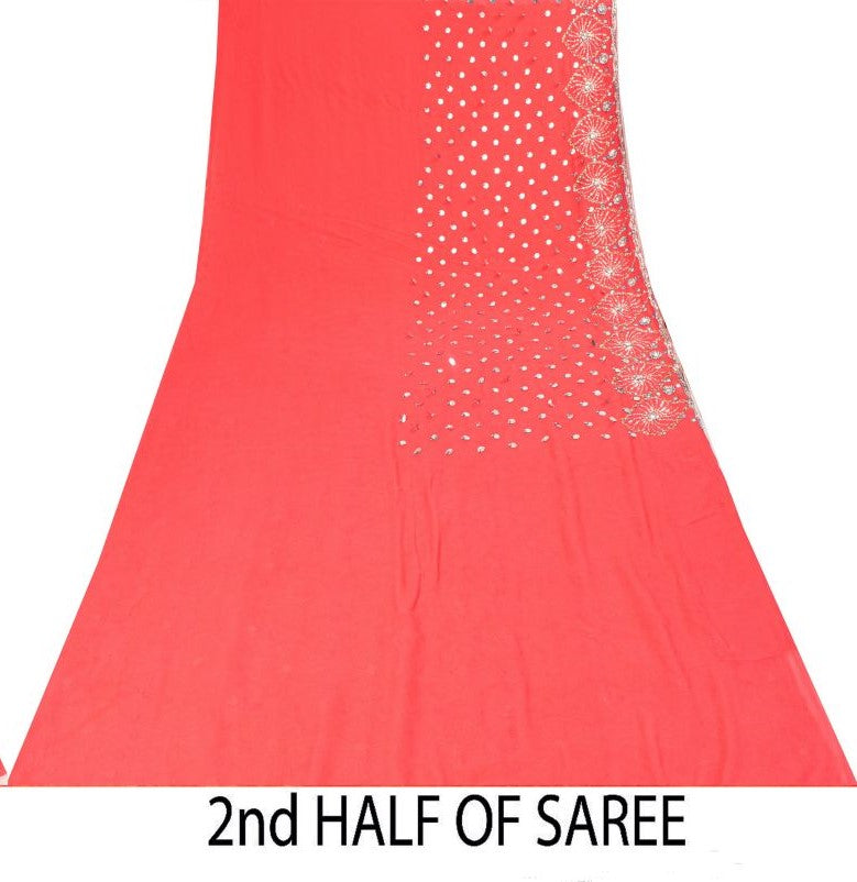 Sanskriti Vintage Saree Pink Georgette Hand Beaded Craft Fabric Indian Sari 6YD