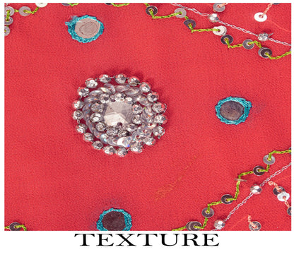 Sanskriti Vintage Saree Pink Georgette Hand Beaded Craft Fabric Indian Sari 6YD