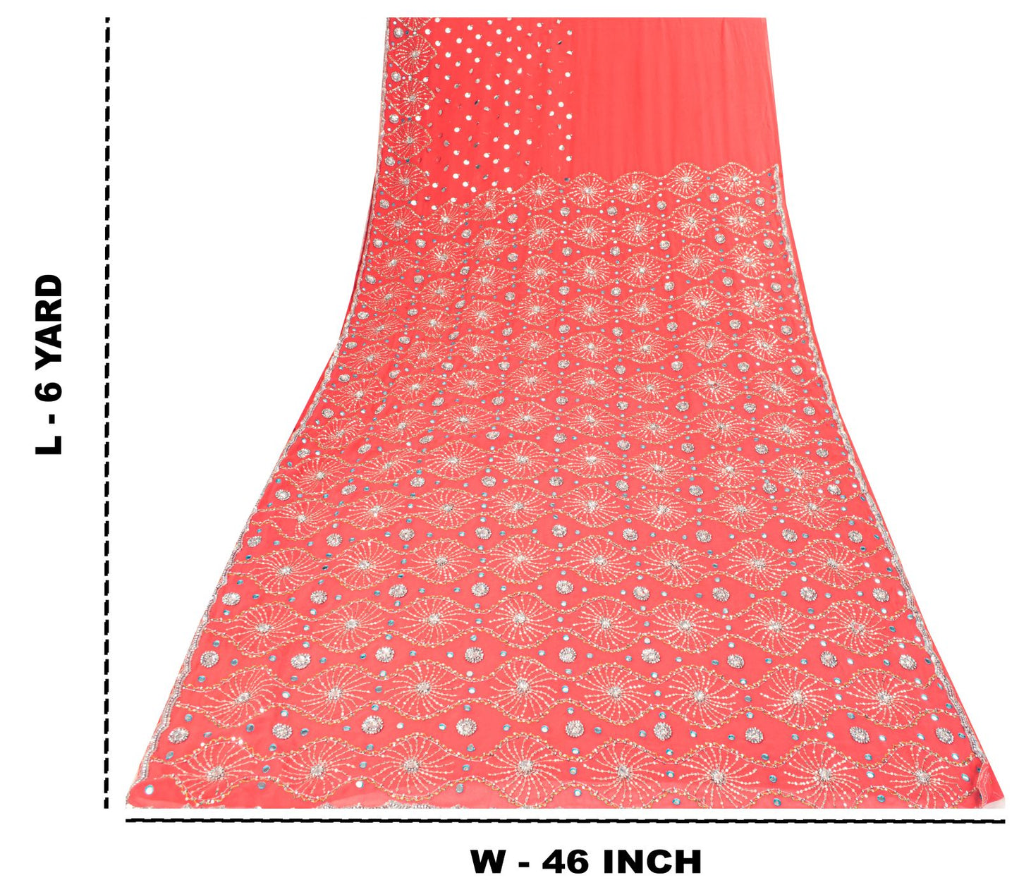 Sanskriti Vintage Saree Pink Georgette Hand Beaded Craft Fabric Indian Sari 6YD