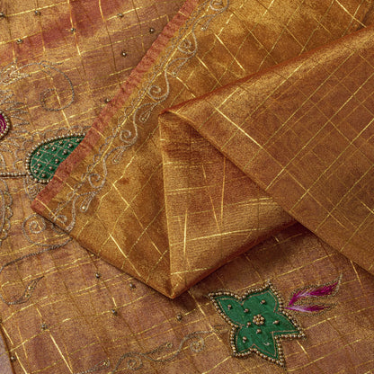 Sanskriti Vintage Golden Art Silk Saree Hand Embroidered Zari-Woven Sari Fabric