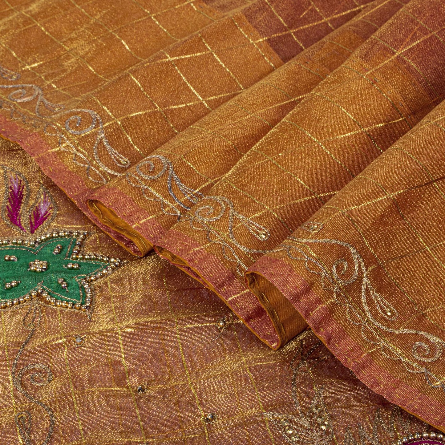 Sanskriti Vintage Golden Art Silk Saree Hand Embroidered Zari-Woven Sari Fabric