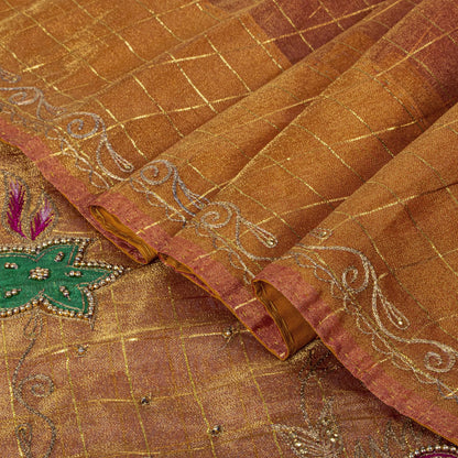 Sanskriti Vintage Golden Art Silk Saree Hand Embroidered Zari-Woven Sari Fabric