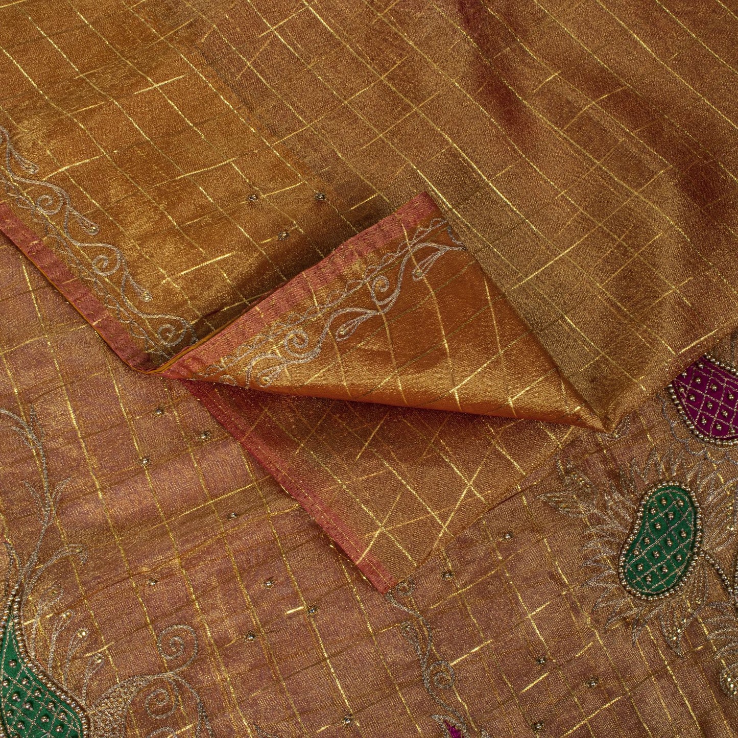 Sanskriti Vintage Golden Art Silk Saree Hand Embroidered Zari-Woven Sari Fabric