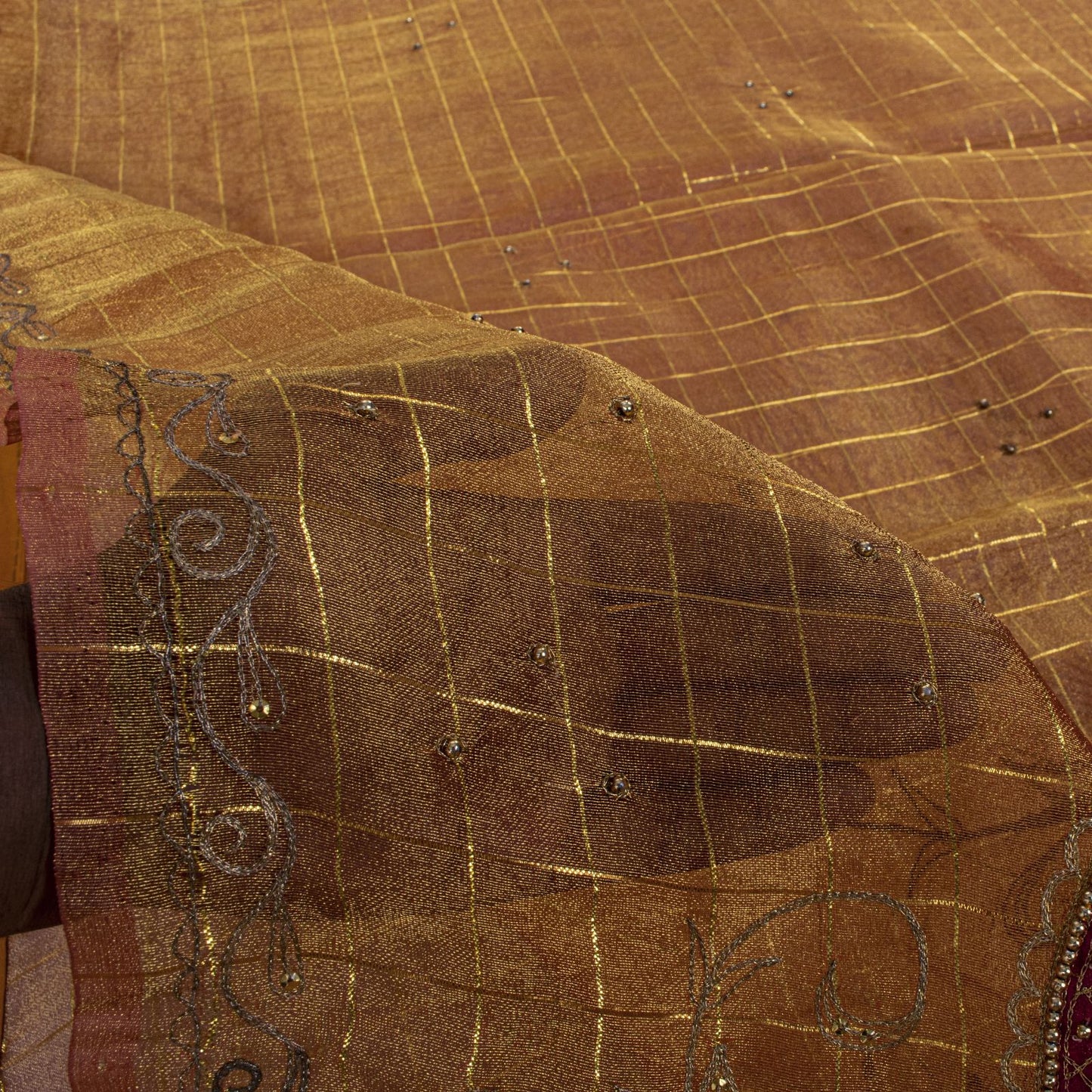 Sanskriti Vintage Golden Art Silk Saree Hand Embroidered Zari-Woven Sari Fabric