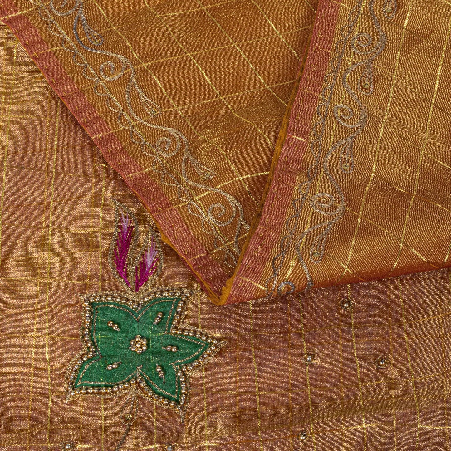 Sanskriti Vintage Golden Art Silk Saree Hand Embroidered Zari-Woven Sari Fabric