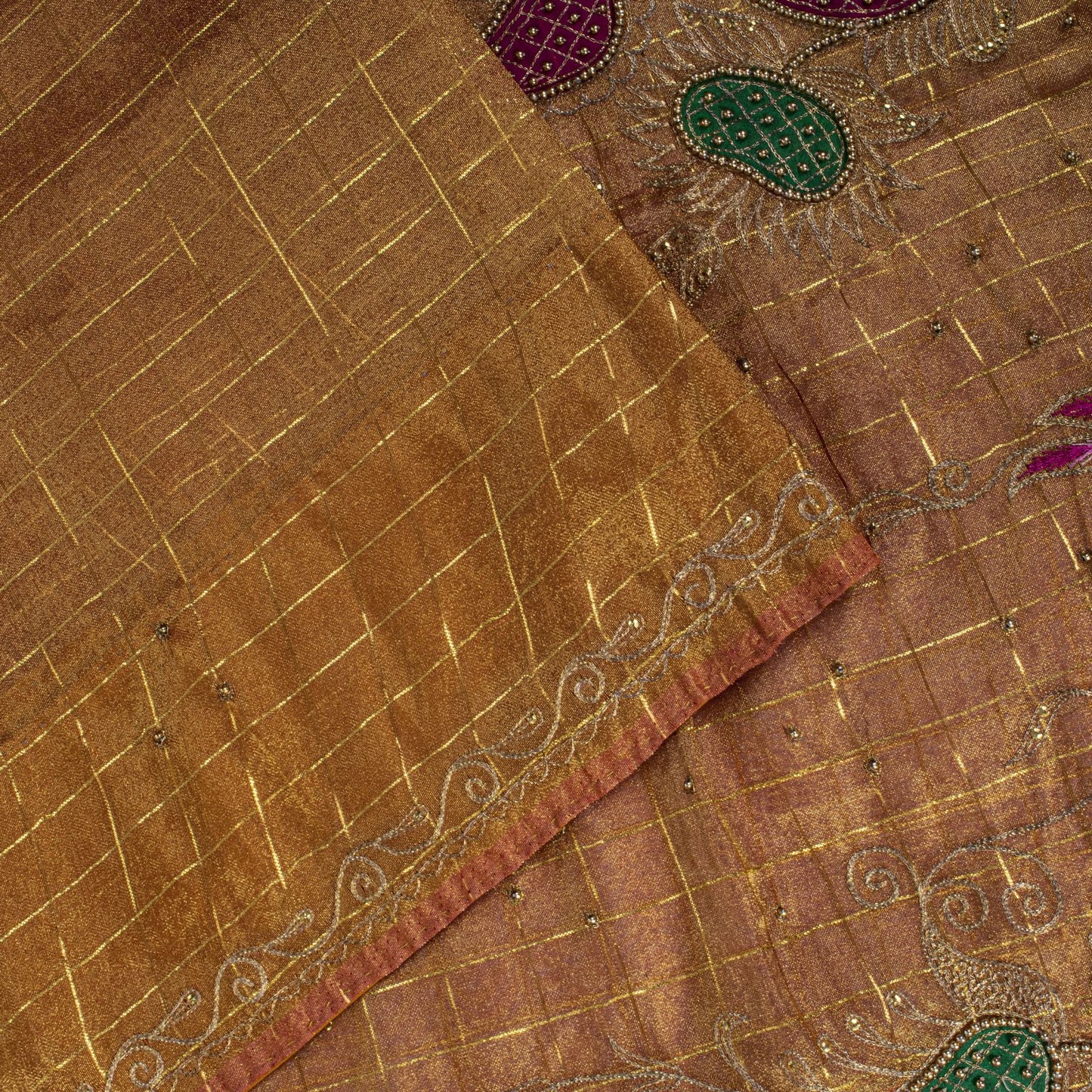 Sanskriti Vintage Golden Art Silk Saree Hand Embroidered Zari-Woven Sari Fabric