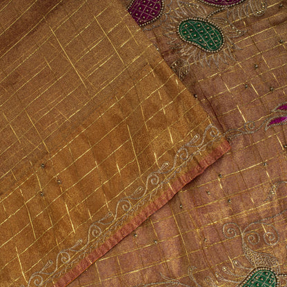 Sanskriti Vintage Golden Art Silk Saree Hand Embroidered Zari-Woven Sari Fabric