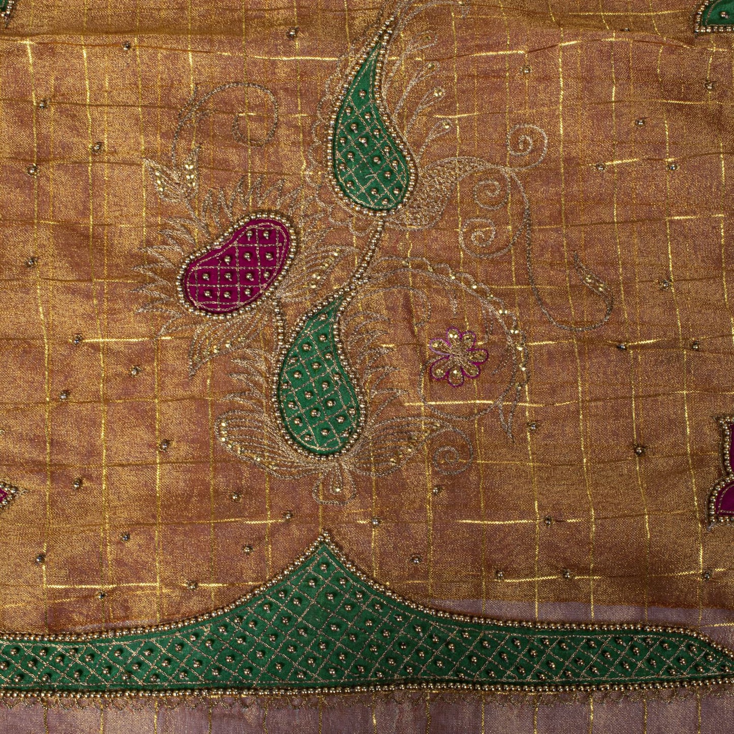 Sanskriti Vintage Golden Art Silk Saree Hand Embroidered Zari-Woven Sari Fabric