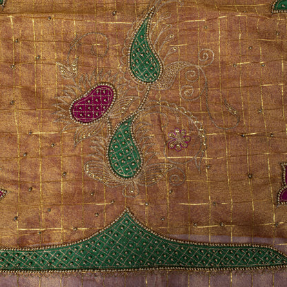 Sanskriti Vintage Golden Art Silk Saree Hand Embroidered Zari-Woven Sari Fabric