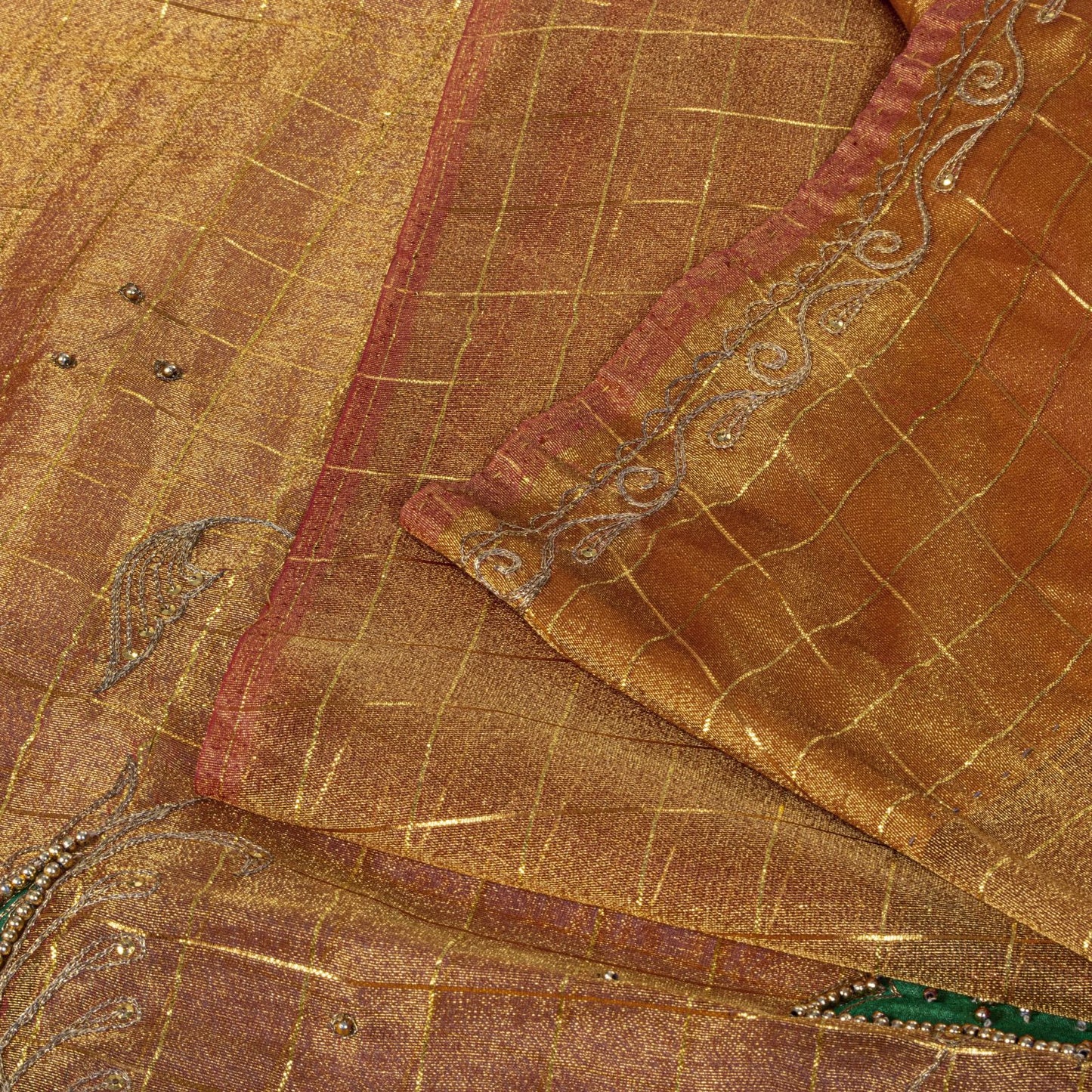 Sanskriti Vintage Golden Art Silk Saree Hand Embroidered Zari-Woven Sari Fabric