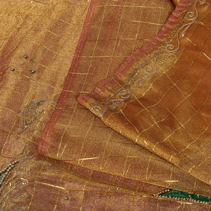 Sanskriti Vintage Golden Art Silk Saree Hand Embroidered Zari-Woven Sari Fabric