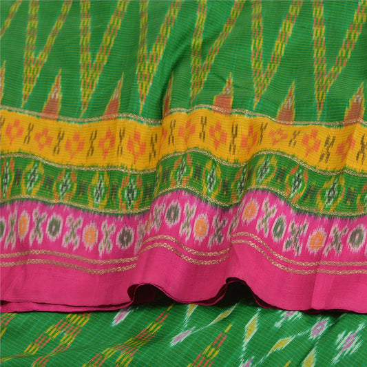 Sanskriti Vintage Saree Green Sambhalpuri Hand Woven Ikat Pure Silk Sari Fabric