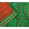 Sanskriti Vintage Saree Orange Pochampally Hand Woven Ikat Pure Silk Sari Fabric