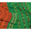 Sanskriti Vintage Saree Orange Pochampally Hand Woven Ikat Pure Silk Sari Fabric