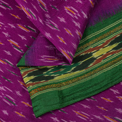 Sanskriti Vintage Pink 100% Pure Silk Saree Ikat Hand Woven Pochampally 5Yd Sari