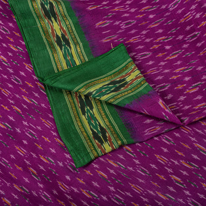 Sanskriti Vintage Pink 100% Pure Silk Saree Ikat Hand Woven Pochampally 5Yd Sari