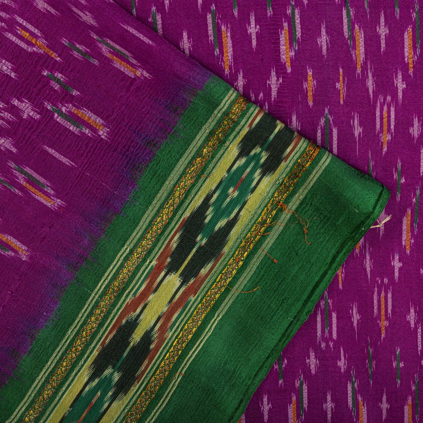 Sanskriti Vintage Pink 100% Pure Silk Saree Ikat Hand Woven Pochampally 5Yd Sari