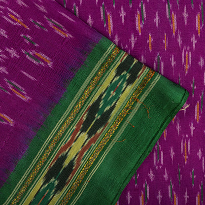 Sanskriti Vintage Pink 100% Pure Silk Saree Ikat Hand Woven Pochampally 5Yd Sari