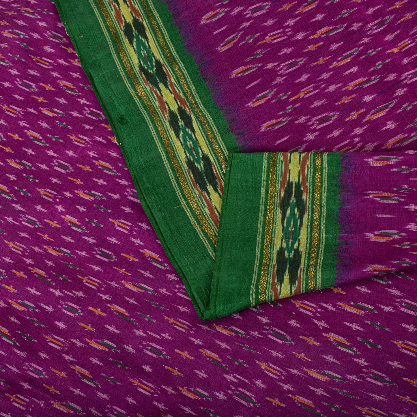 Sanskriti Vintage Pink 100% Pure Silk Saree Ikat Hand Woven Pochampally 5Yd Sari