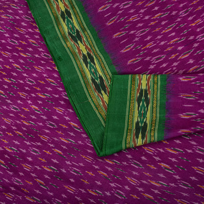 Sanskriti Vintage Pink 100% Pure Silk Saree Ikat Hand Woven Pochampally 5Yd Sari