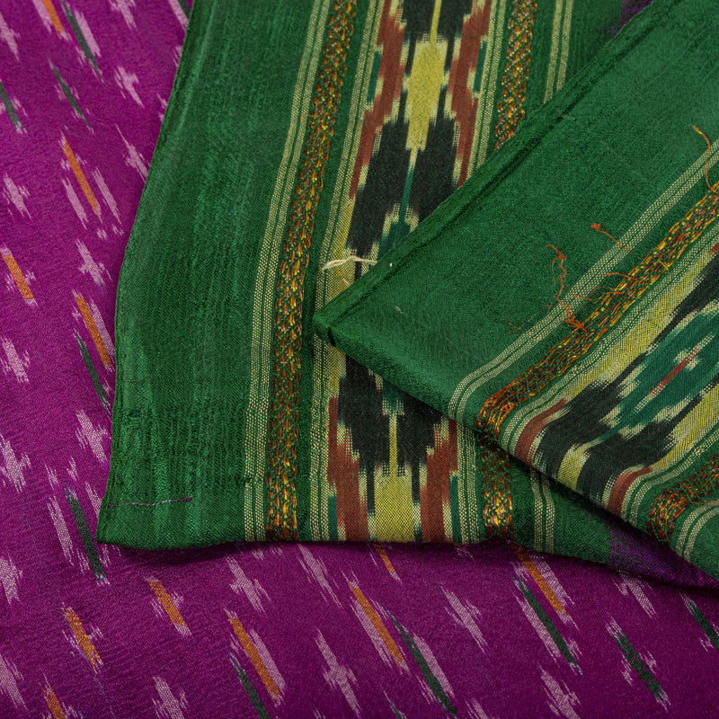 Sanskriti Vintage Pink 100% Pure Silk Saree Ikat Hand Woven Pochampally 5Yd Sari